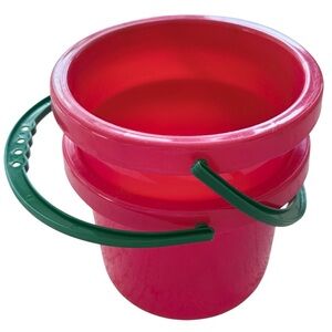 Red Plastic Beach Buckets with Green Handle, Set of 2